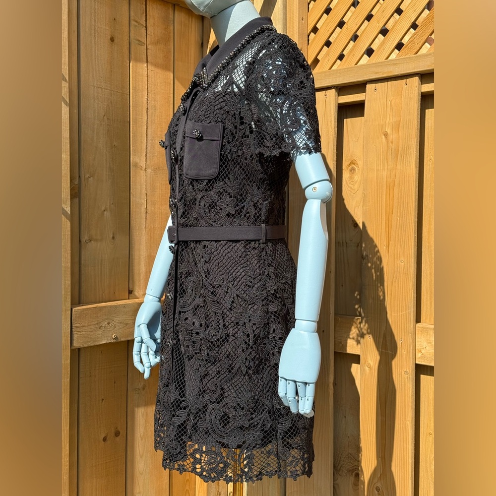 🆕 SELF PORTRAIT 🧿 NWOT Black Lace Button Front Mini Dress, Sz UK 14 US 10 - Picture 7 of 17